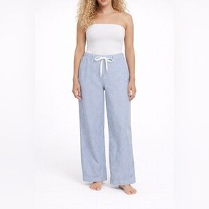 B.YOUNG Blue and White Striped PANTS 28”waist with ties at waist